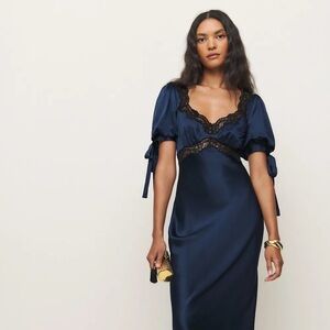 Reformation - Stella Silk Dress Navy Size 10